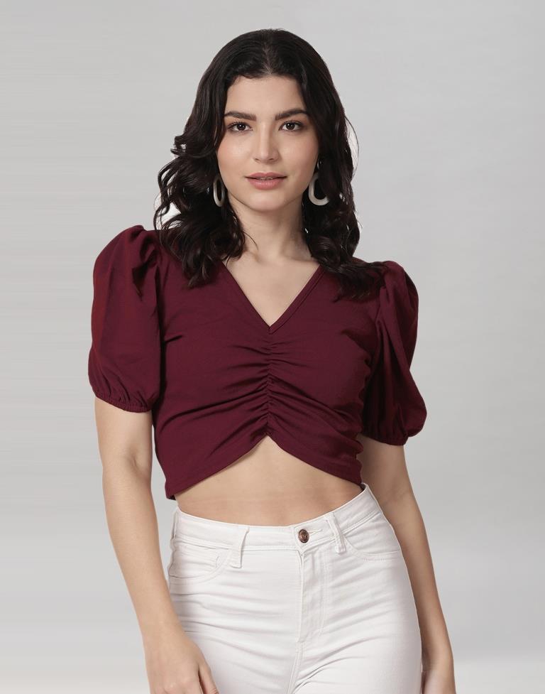 Maroon Coloured Lycra Knitted Top | Sudathi