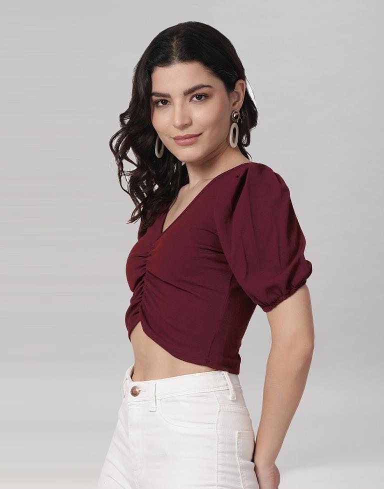 Maroon Coloured Lycra Knitted Top | Sudathi