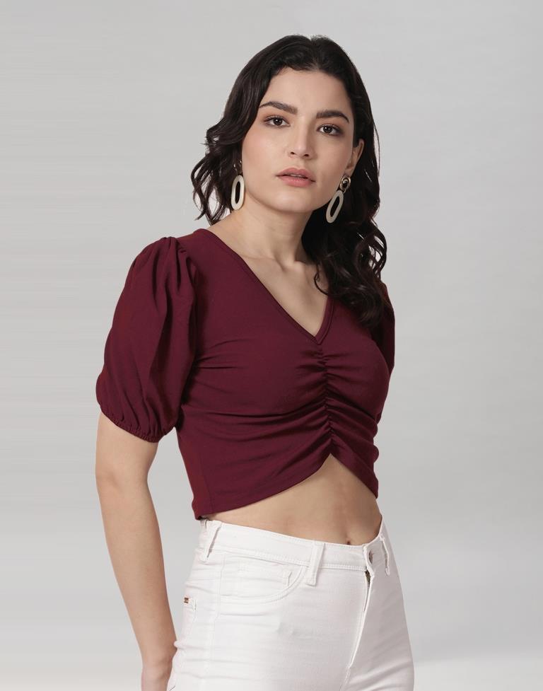 Maroon Coloured Lycra Knitted Top | Sudathi