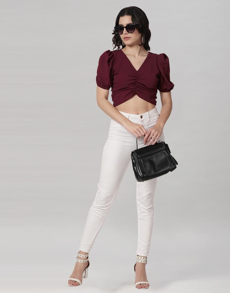 Maroon Coloured Lycra Knitted Top | Sudathi