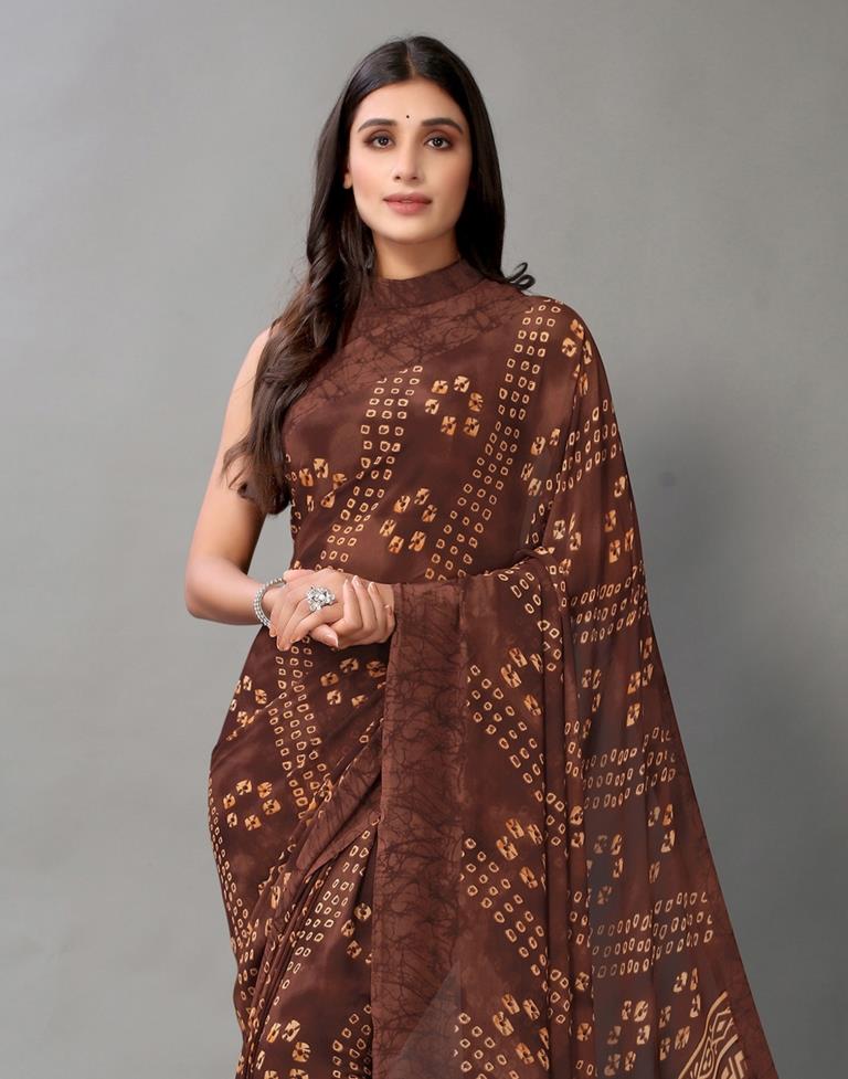Brown Bandhani Georgette Saree