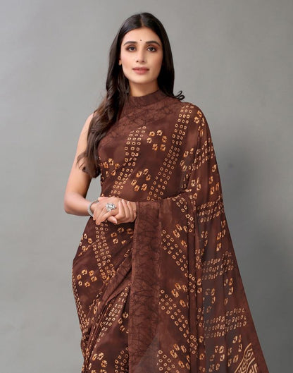 Brown Bandhani Georgette Saree