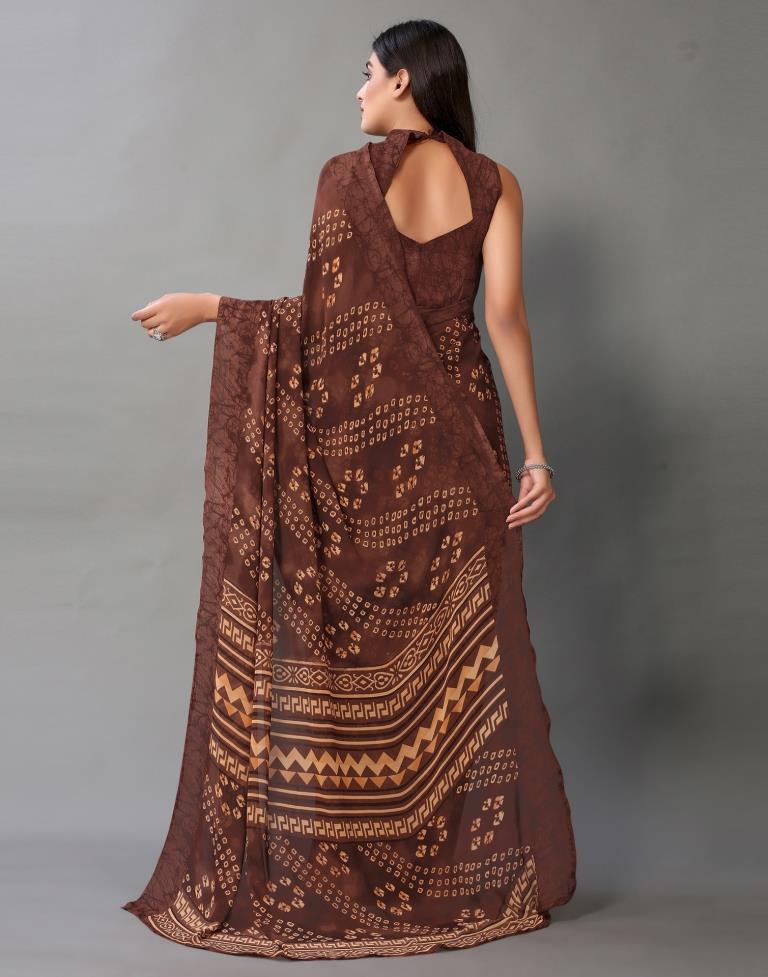 Brown Bandhani Georgette Saree