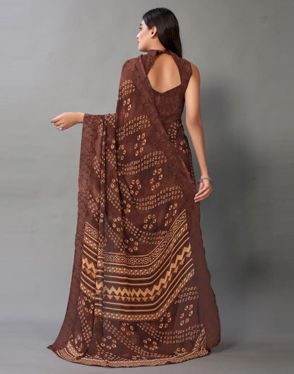 Brown Bandhani Georgette Saree