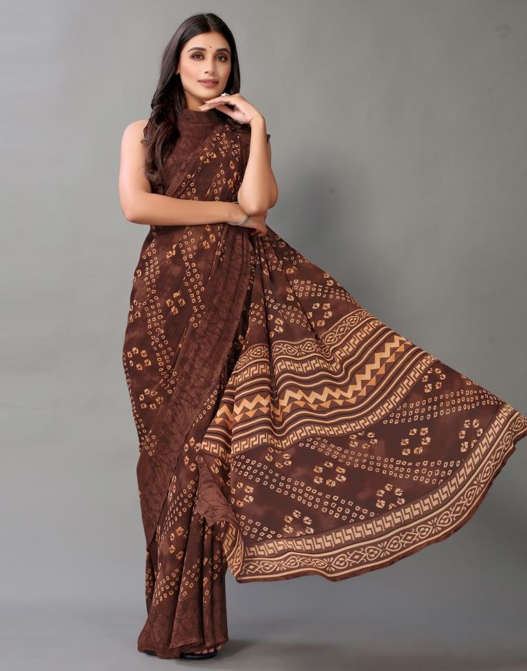 Brown Bandhani Georgette Saree