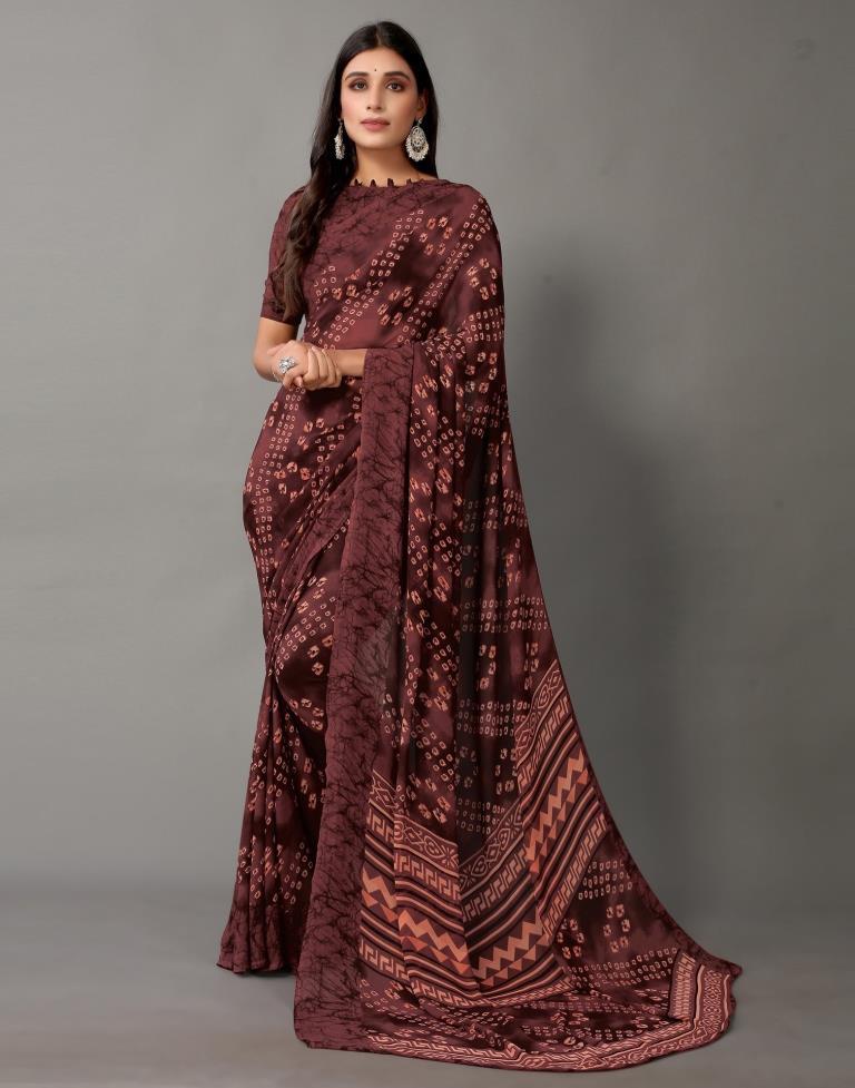 Wine Bandhani Georgette Saree