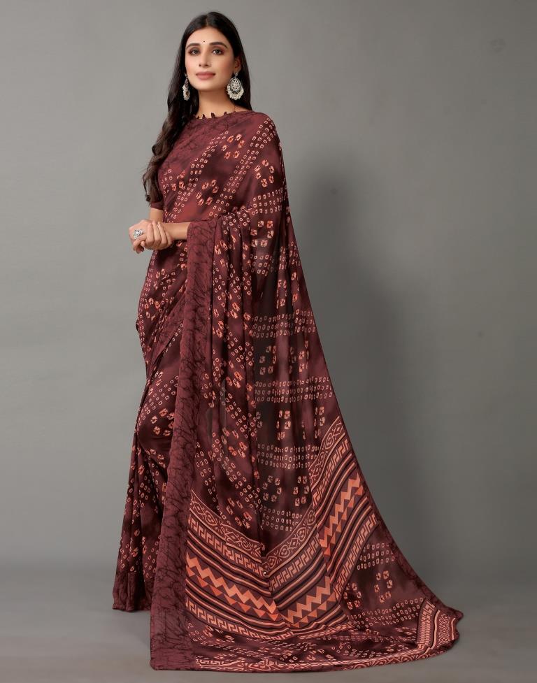 Wine Bandhani Georgette Saree