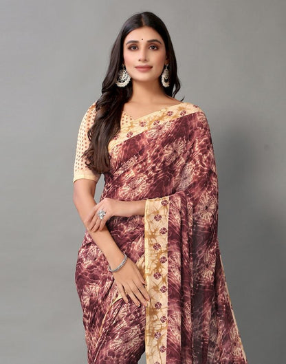 Wine Printed Georgette Saree