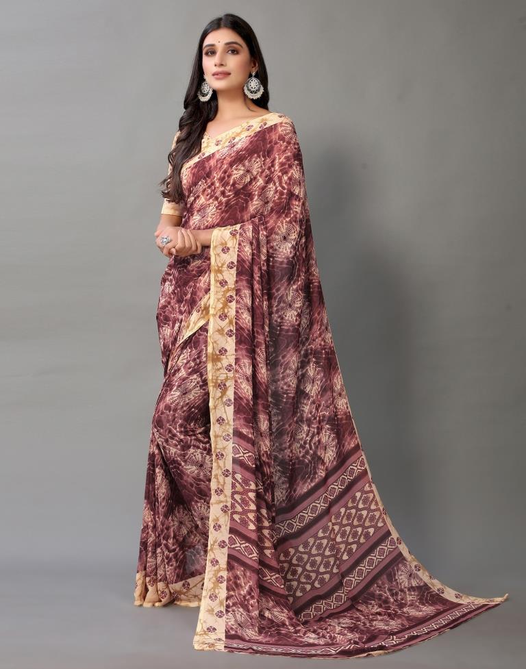 Wine Printed Georgette Saree