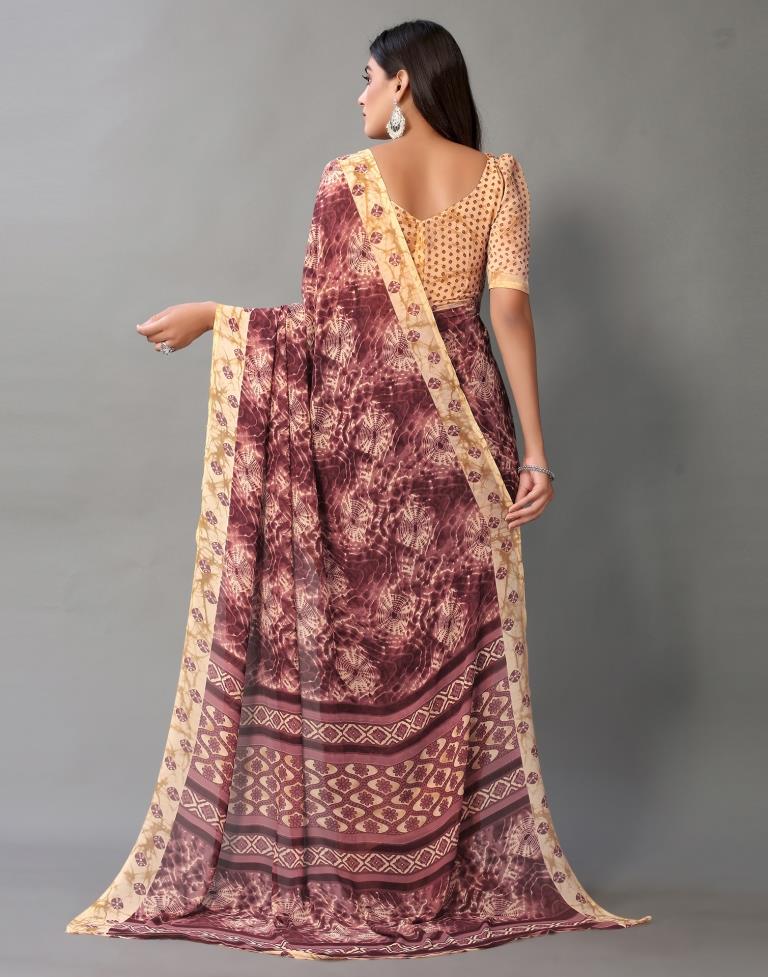 Wine Printed Georgette Saree