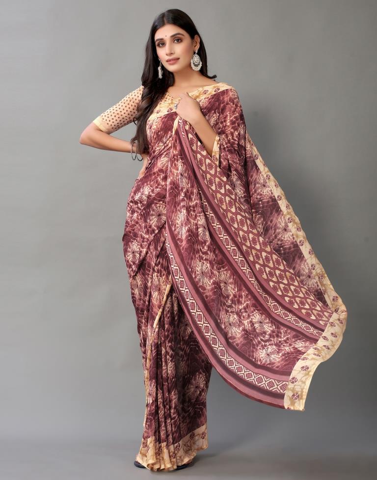 Wine Printed Georgette Saree