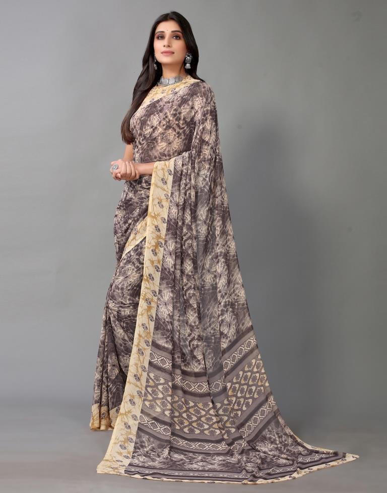 Light Purple Printed Georgette Saree