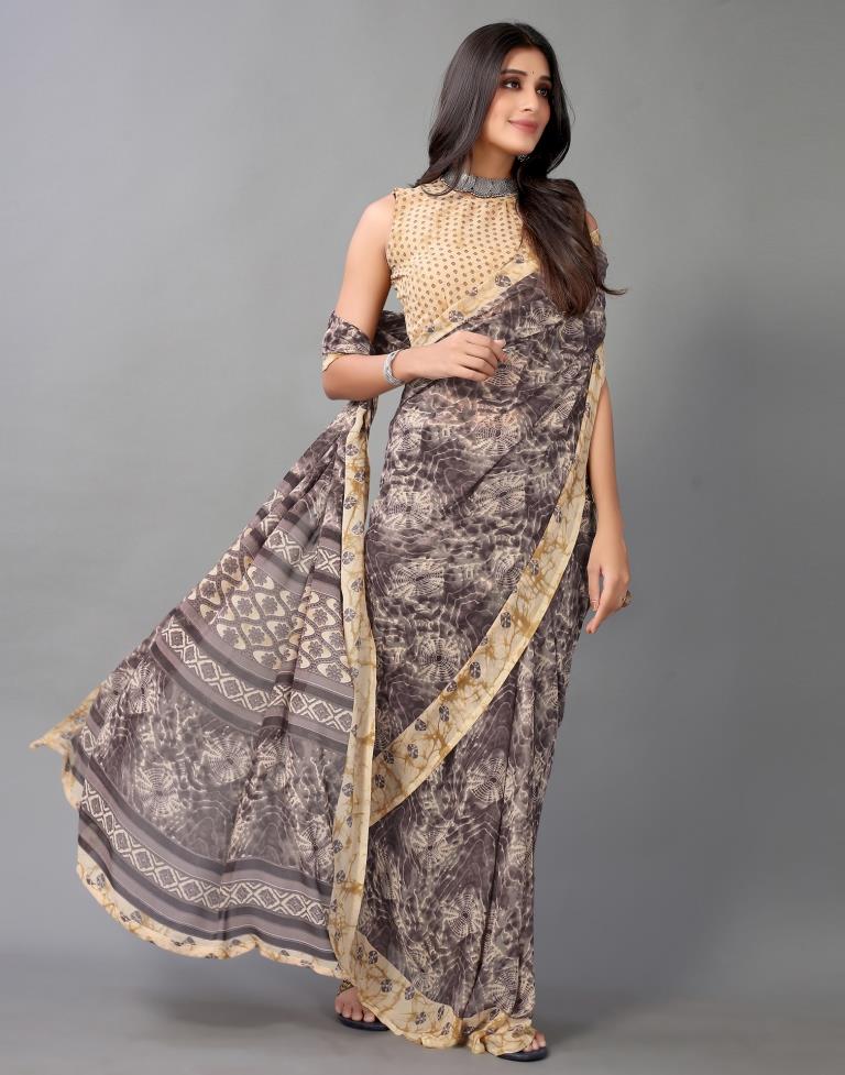 Light Purple Printed Georgette Saree