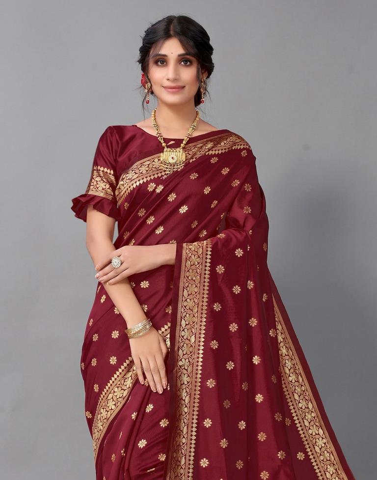 Maroon Weaving Silk Saree