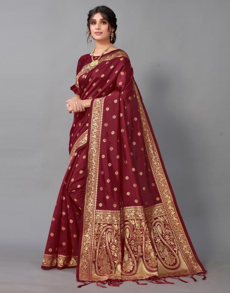 Maroon Weaving Silk Saree