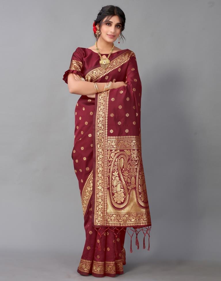 Maroon Weaving Silk Saree