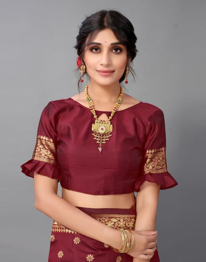 Maroon Weaving Silk Saree