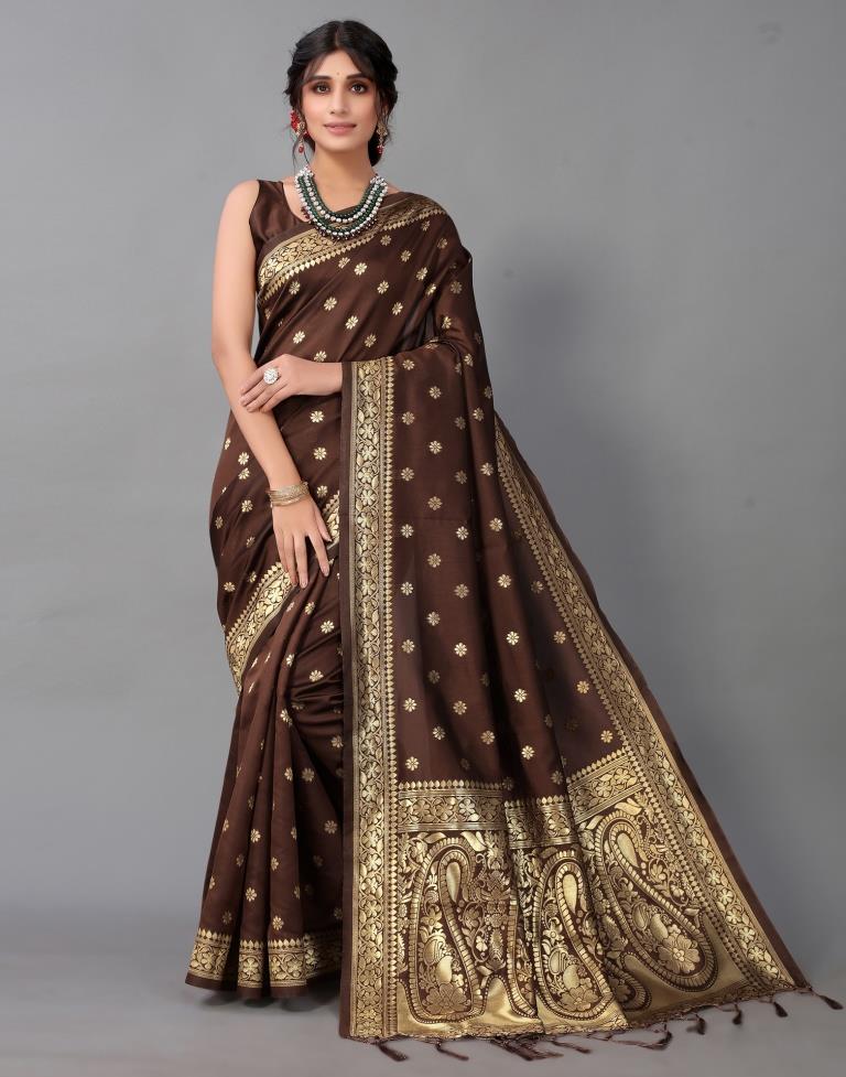 Brown Banarasi Silk Saree