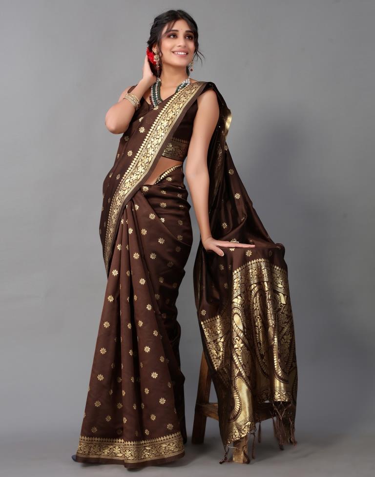 Brown Banarasi Silk Saree