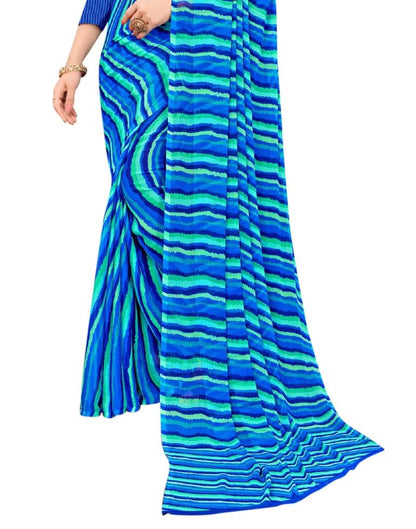 Blue Printed Chiffon Saree