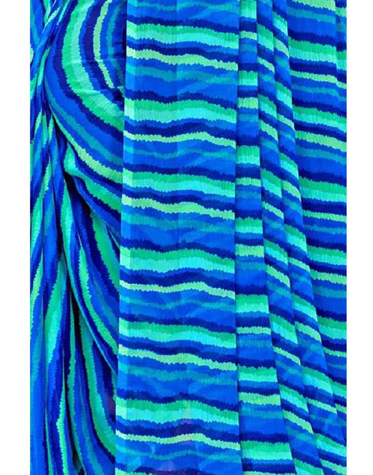 Blue Printed Chiffon Saree