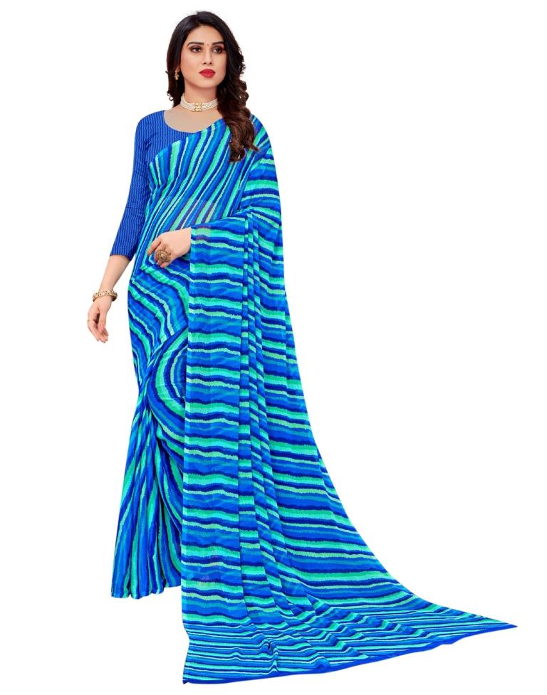 Blue Printed Chiffon Saree