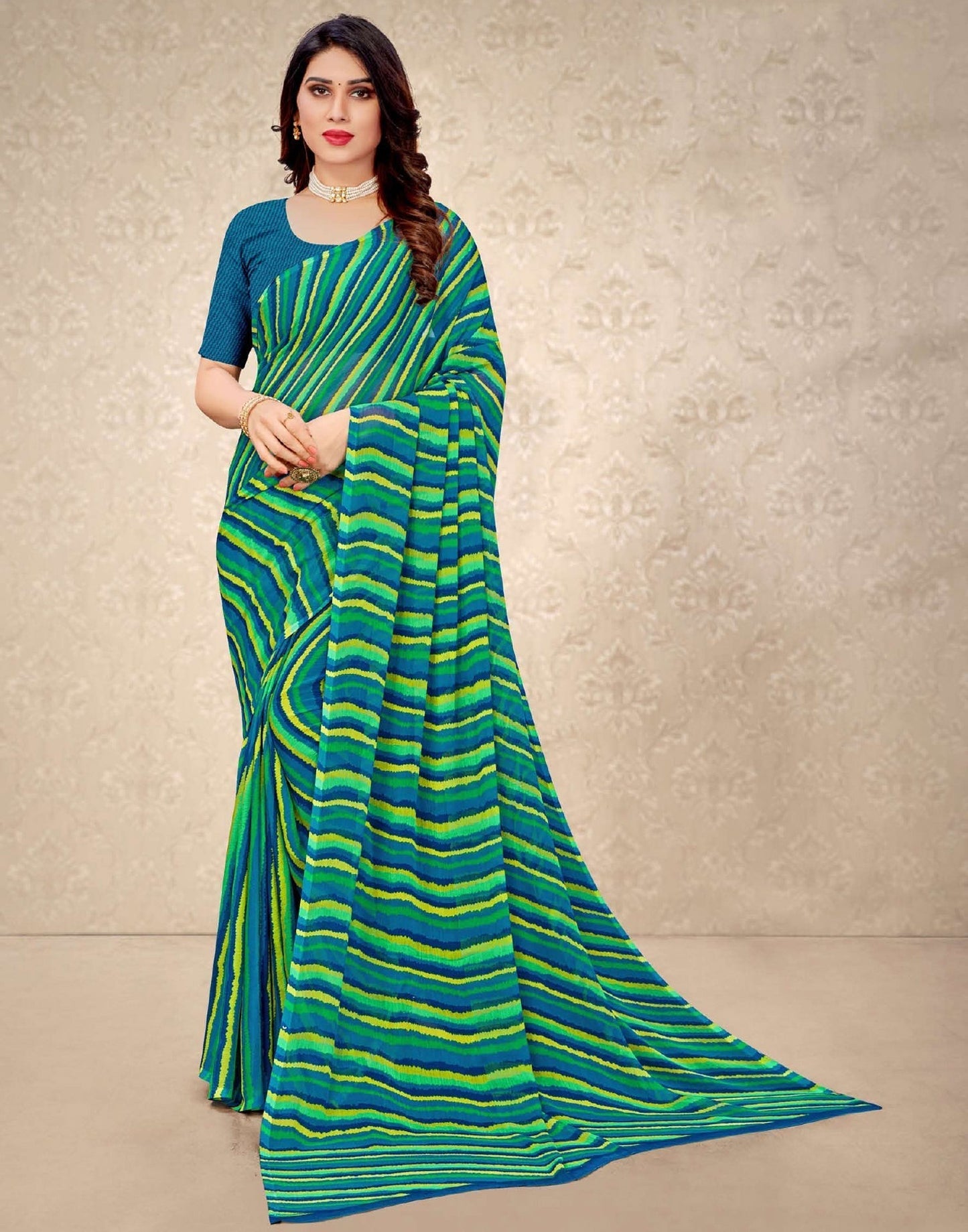 Green And Multicolored Chiffon Saree | Sudathi