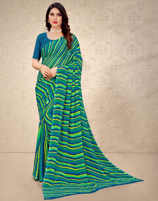 Green And Multicolored Chiffon Saree | Sudathi