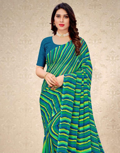 Green And Multicolored Chiffon Saree | Sudathi
