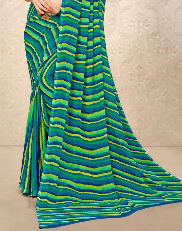 Green And Multicolored Chiffon Saree | Sudathi