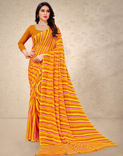 Mustard And Multicolored Chiffon Saree | Sudathi