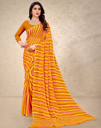 Mustard And Multicolored Chiffon Saree | Sudathi