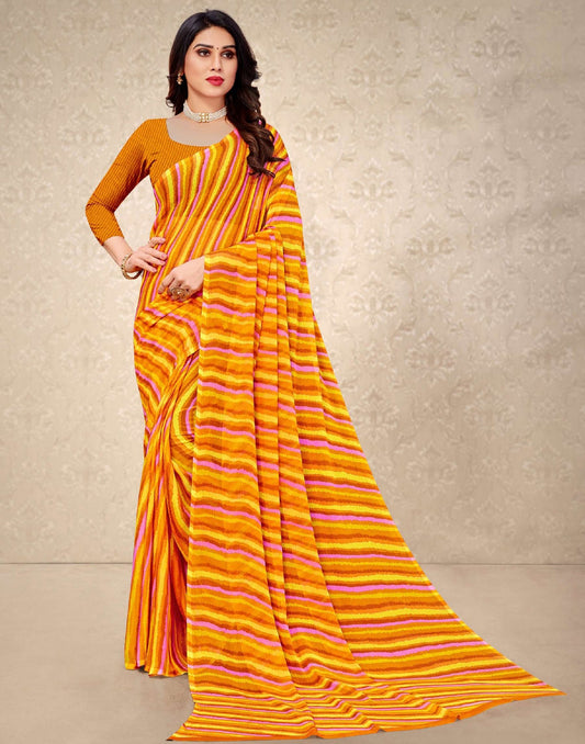 Mustard And Multicolored Chiffon Saree | Sudathi