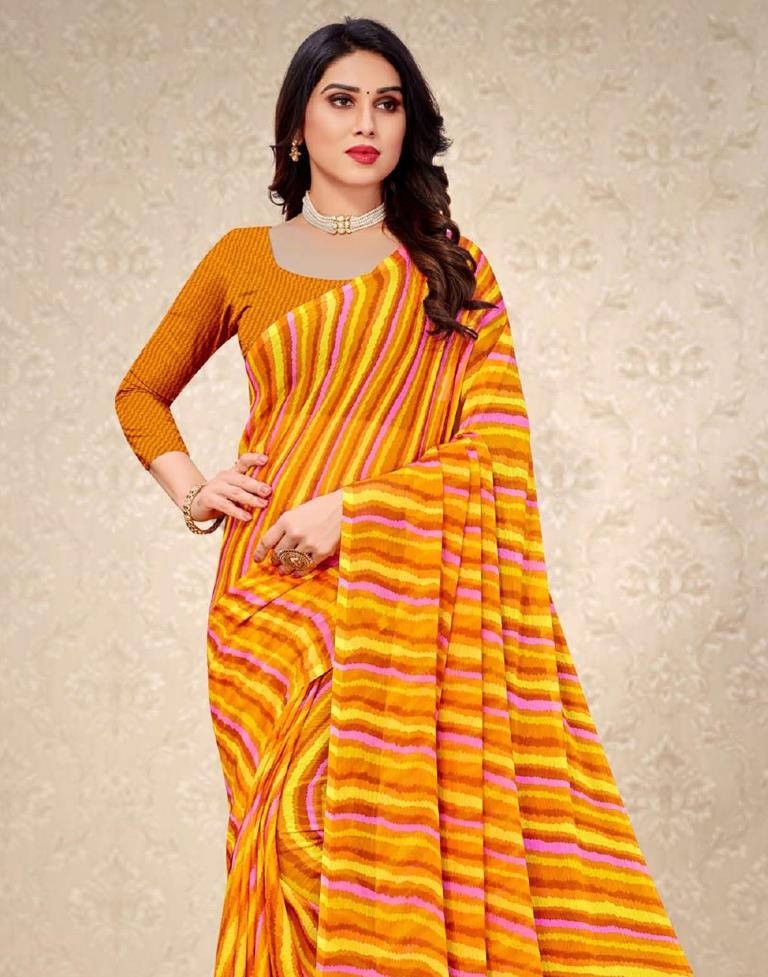 Mustard And Multicolored Chiffon Saree | Sudathi