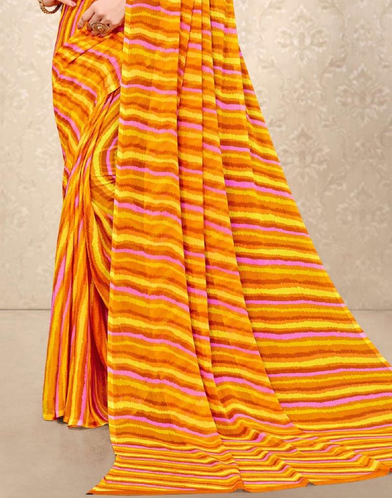 Mustard And Multicolored Chiffon Saree | Sudathi