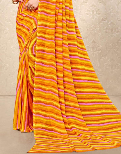 Mustard And Multicolored Chiffon Saree | Sudathi