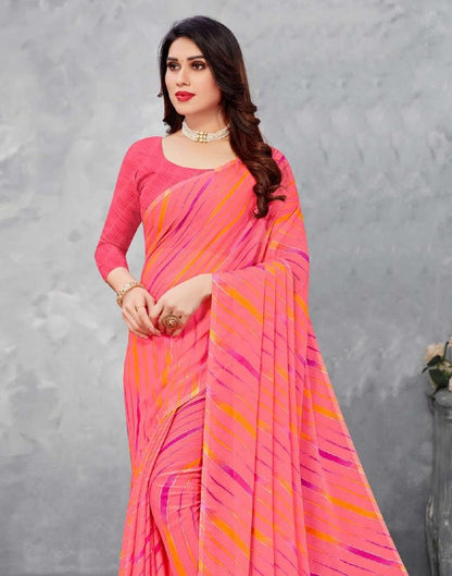 Watermelon Pink Chiffon Saree | Sudathi