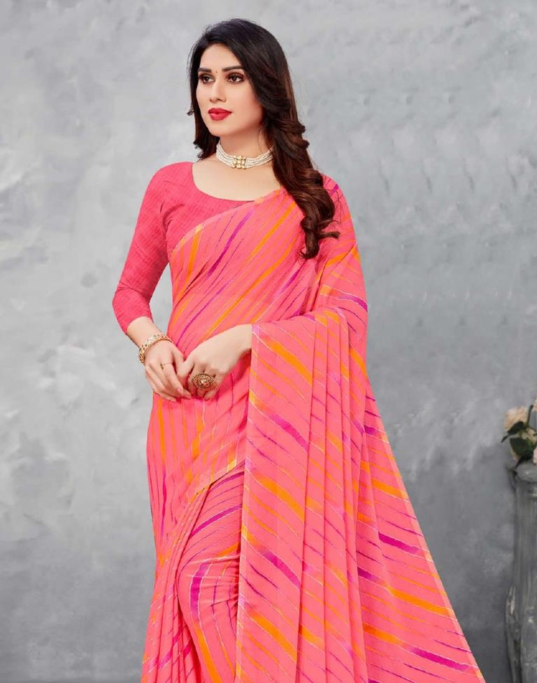 Watermelon Pink Chiffon Saree | Sudathi