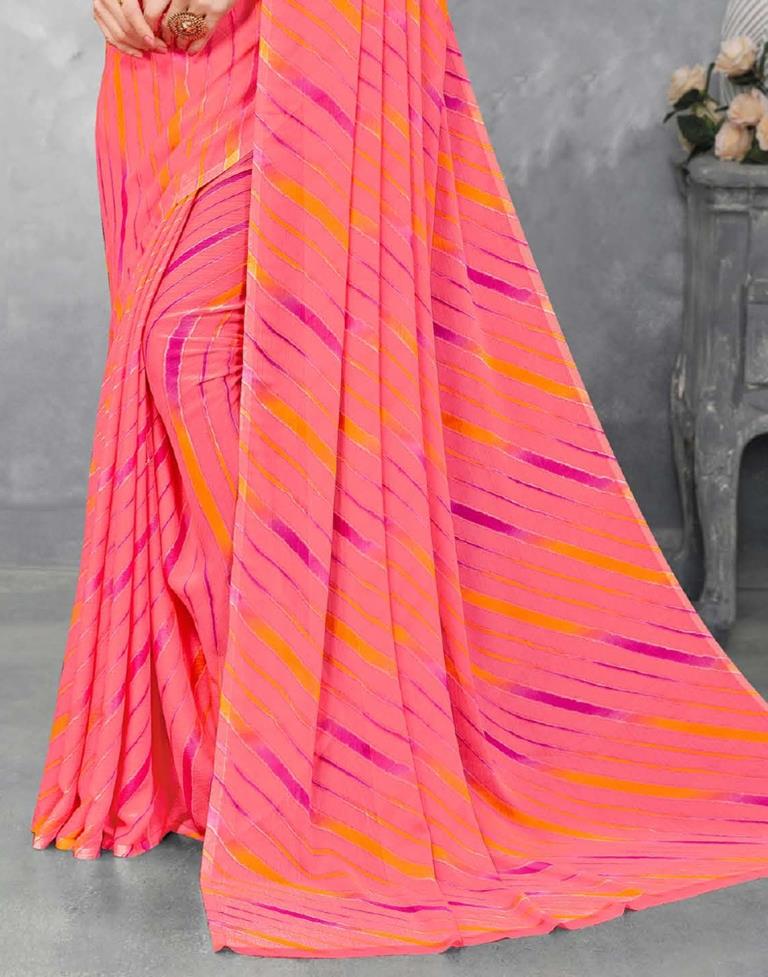 Watermelon Pink Chiffon Saree | Sudathi