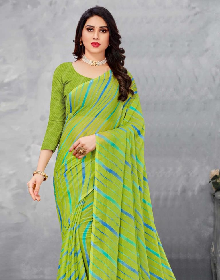 Lime Green Chiffon Saree | Leemboodi