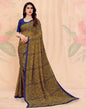 Yellow And Dark Blue Chiffon Saree | Leemboodi