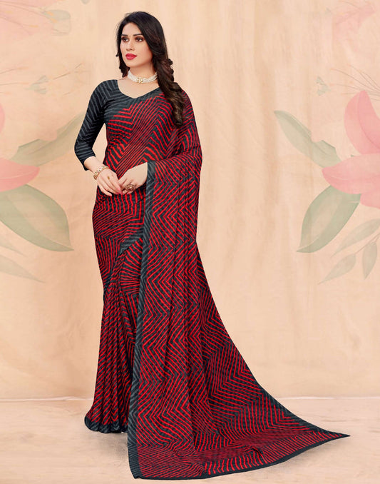 Red And Dark Grey Chiffon Saree | Leemboodi