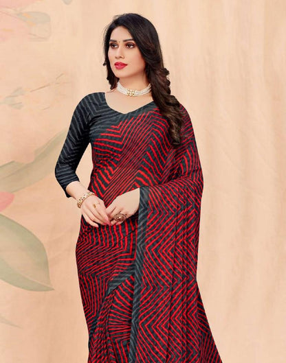 Red And Dark Grey Chiffon Saree | Leemboodi