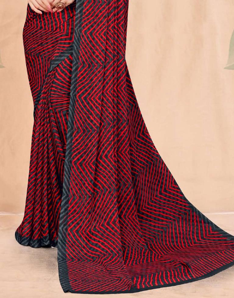Red And Dark Grey Chiffon Saree | Leemboodi