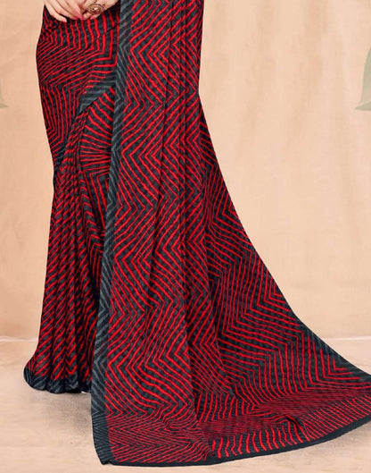 Red And Dark Grey Chiffon Saree | Leemboodi