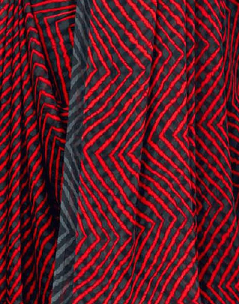 Red And Dark Grey Chiffon Saree | Leemboodi