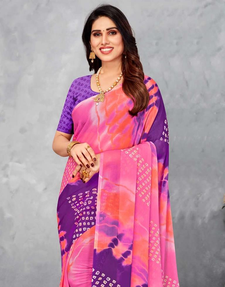 Pink And Purple Chiffon Saree | Leemboodi