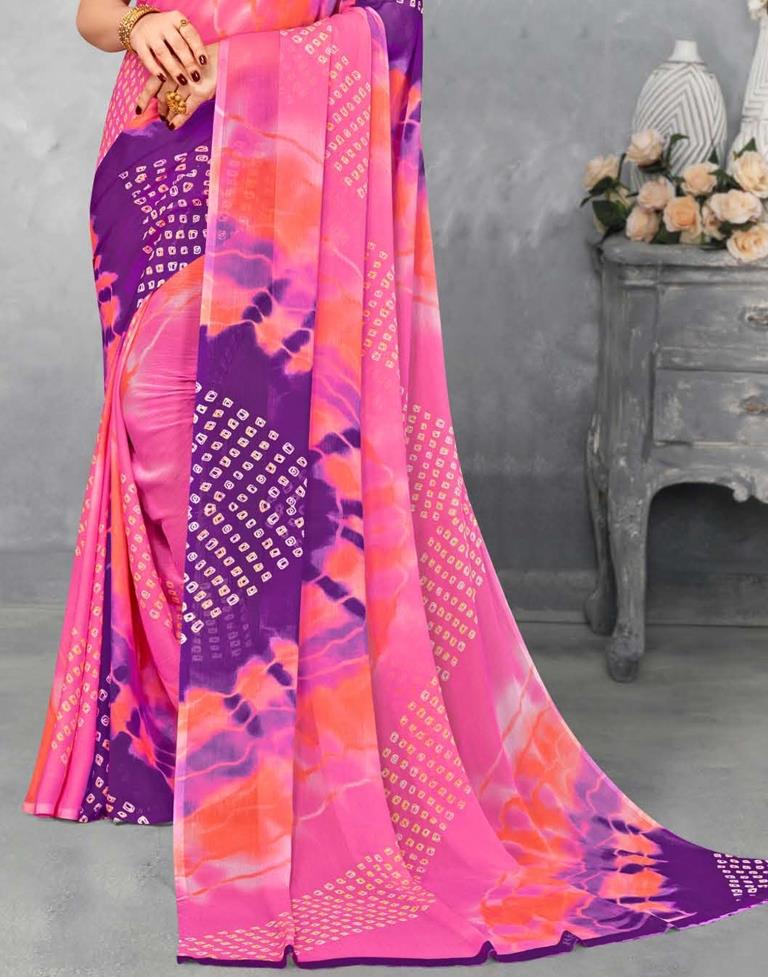 Pink And Purple Chiffon Saree | Leemboodi