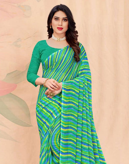 Acqua Green And Multicolored Chiffon Saree | Leemboodi