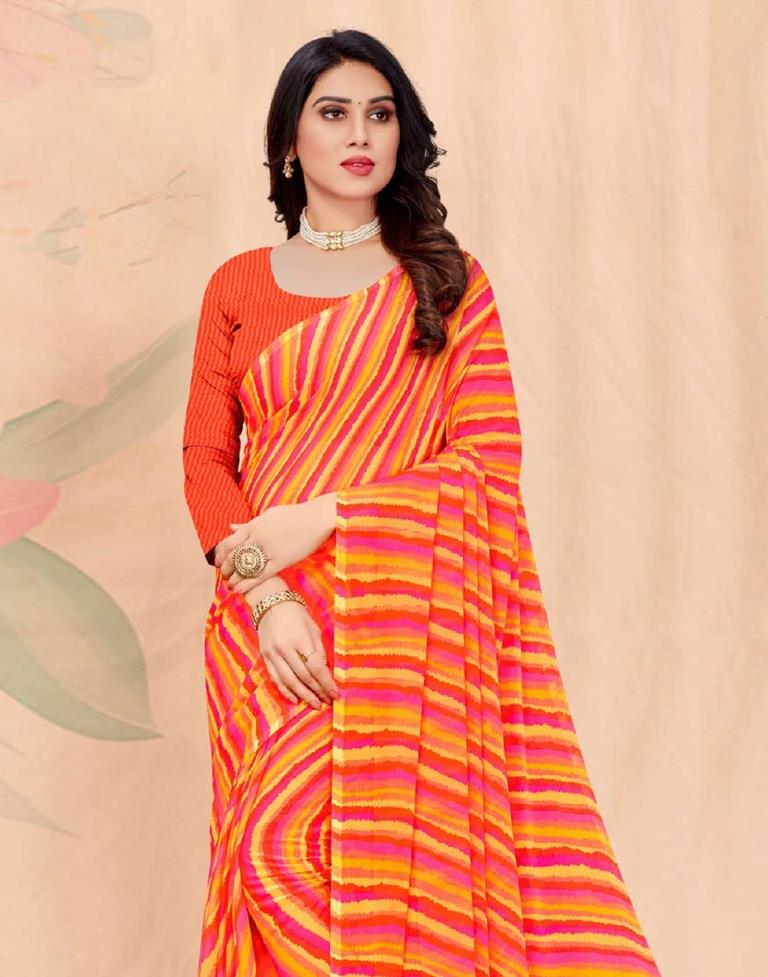 Orange And Multicolored Chiffon Saree | Leemboodi